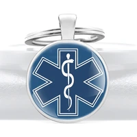 2020 new emergency medical technician paramedic design glass cabochon metal key chain charm men women key ring jewelry keychains