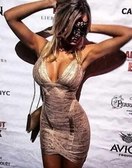 Женское летнее модное сексуальное Золотое черное Бандажное платье с v-образным