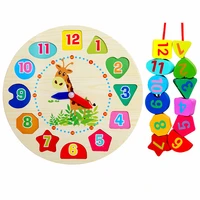 baby wood blocks jigsaw cartoon rabbit clock kids early learning educational 3d puzzles wooden toy montessori game children gift