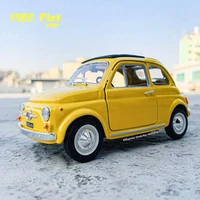 bburago 124 1965 fiat 500f yellow simulation alloy car model crafts decoration collection toy tools gift