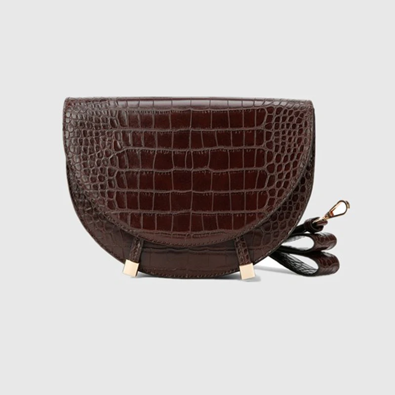 Brown crocodile Потрясающая Сумка-седло из искусственной кожи крокодила, сумка-мессенджер, круглая сумка из кожи аллигатора, женская сумка на половину Луны, новинка, модная - Цвет: Brown crocodile
