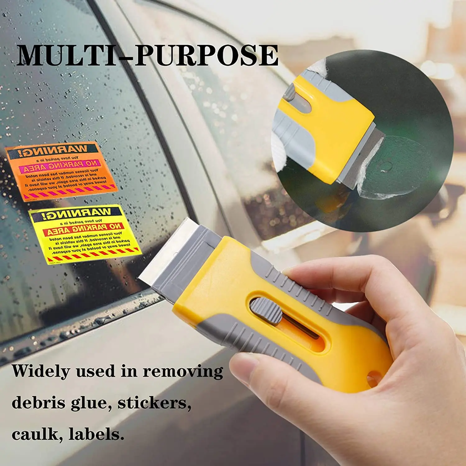 

2pcs Razor Scrapers Scraping Tool Car Window Glass Sticker Viny Film Tool Label Glue Paint Removal Cleaning Squeegee + 40 Blades