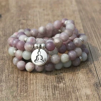 6mm purple mica stone 108 beads lotus pendant bracelet wrist unisex fancy ruyi lucky cuff yoga buddhism healing