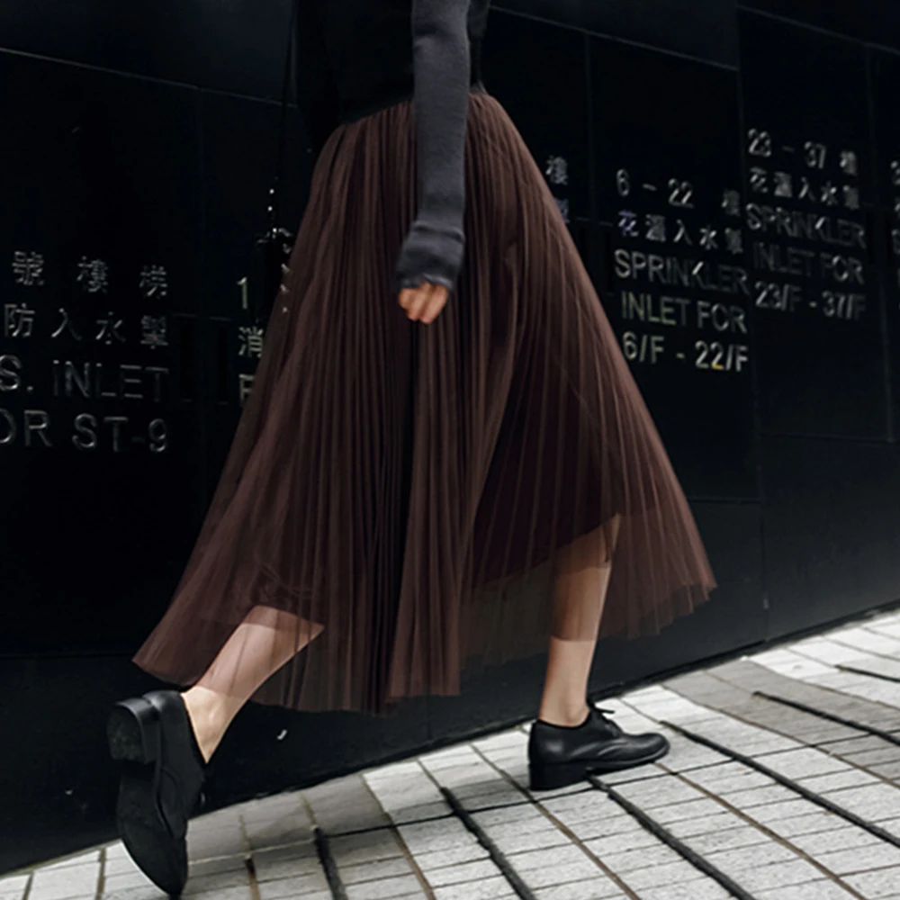 Женское повседневное фатиновое кружевное платье Однотонная юбка с высокой