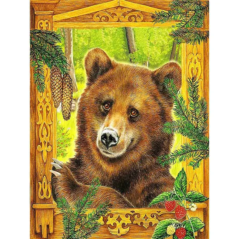 

Animal Diamond Painting Jungle Bear Full Square Round Cross Stitch Diamond Embroidery Wooden Leaf Style Art Hobby Gift R25