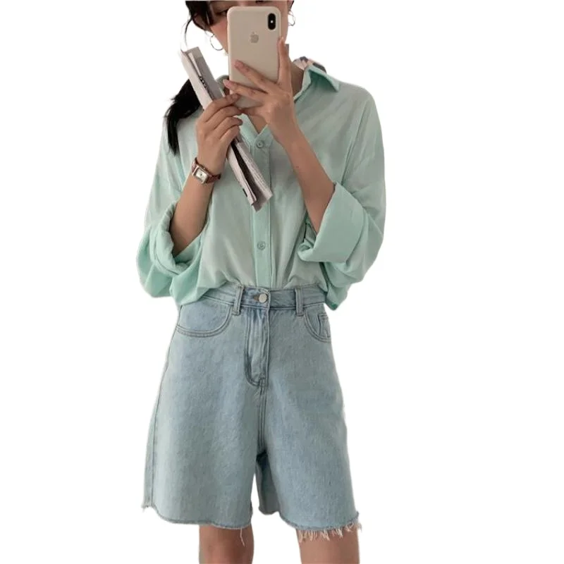 

Streetwear Biker Shorts Women Korean Style 2021 Summer Cotton Denim Shorts Jeans High Waist Cool Short Feminino Chic
