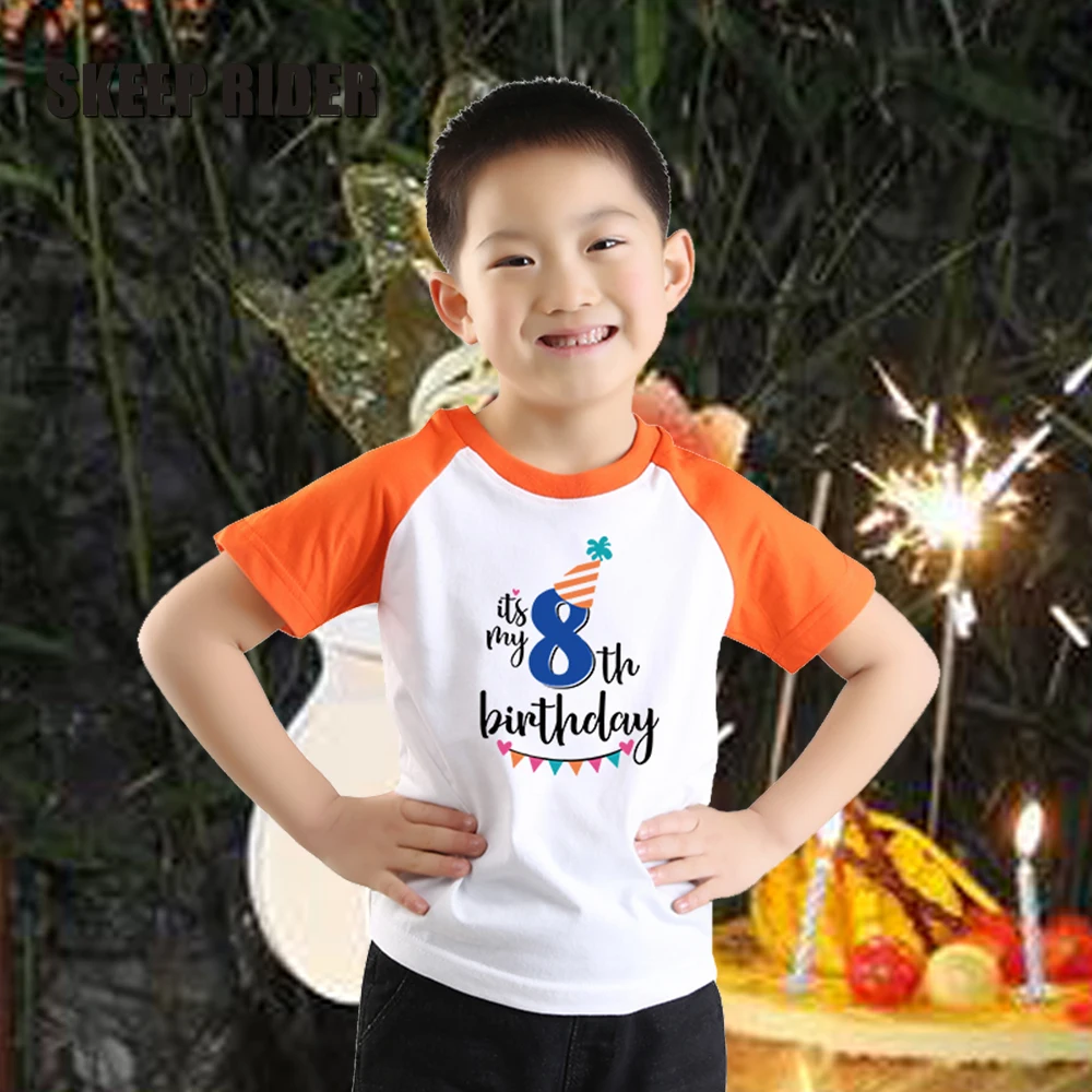 Детская футболка с надписью «Happy Birthday» для мальчиков, праздничная одежда с короткими рукавами для детей 1, 2, 3, 4, 5, 6, 7, 8 От 9 до 10 лет