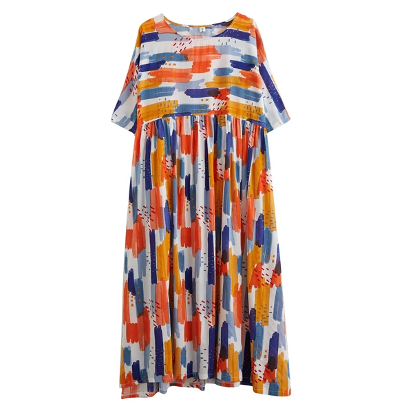 

BIG SIZE Summer Women Fashion Novelty Stripe Print Tops Lady Female Plus Large Long Casual Loose Ruffles Drapped Cotton Dress