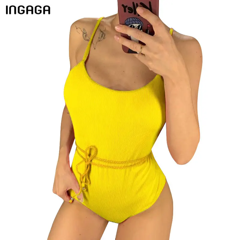 C0570 INGAGA, сексуальный сдельный купальник,, бандаж, боди, Одноцветный, купальник для женщин, с высоким вырезом, купальник,, пляжный, Maillot de bain femme - Цвет: C0570