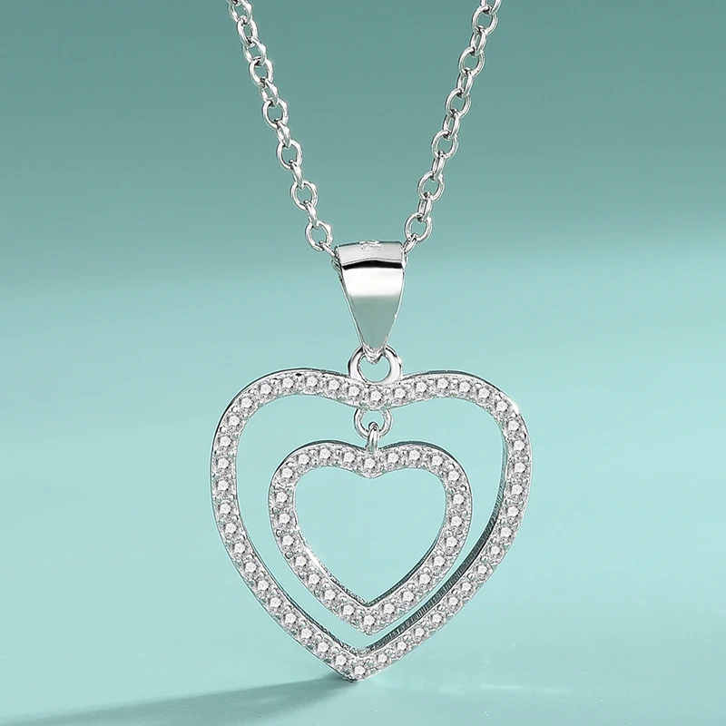 

Ожерелье из серебра S925 пробы с двойным сердцем, Персиковое сердце, темпераментное ожерелье с бриллиантами, модное женское ожерелье, ювелирные изделия, подвеска в подарок