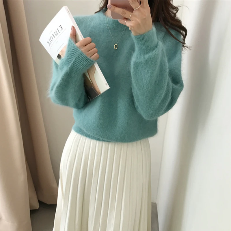 KINOMI осенне-зимние зеленые свободные женские свитера с длинным рукавом пуловер в