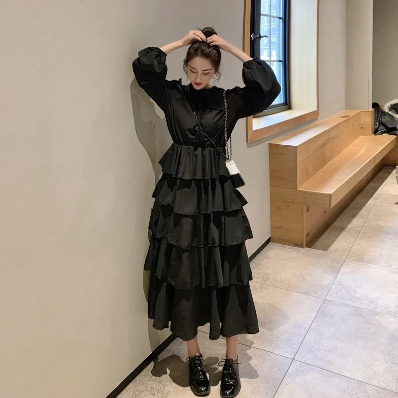 Женское платье с каскадными оборками элегантное однотонное длинное вечернее