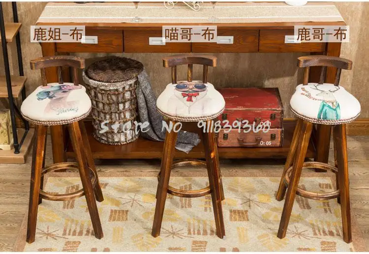 Барный стул в европейском стиле ретро барный из твердой древесины с