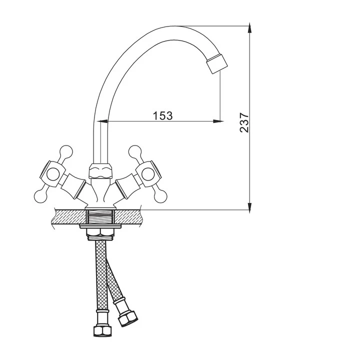 Смеситель для кухни Accoona A5681 двухвентильный силумин хром 2619223 |