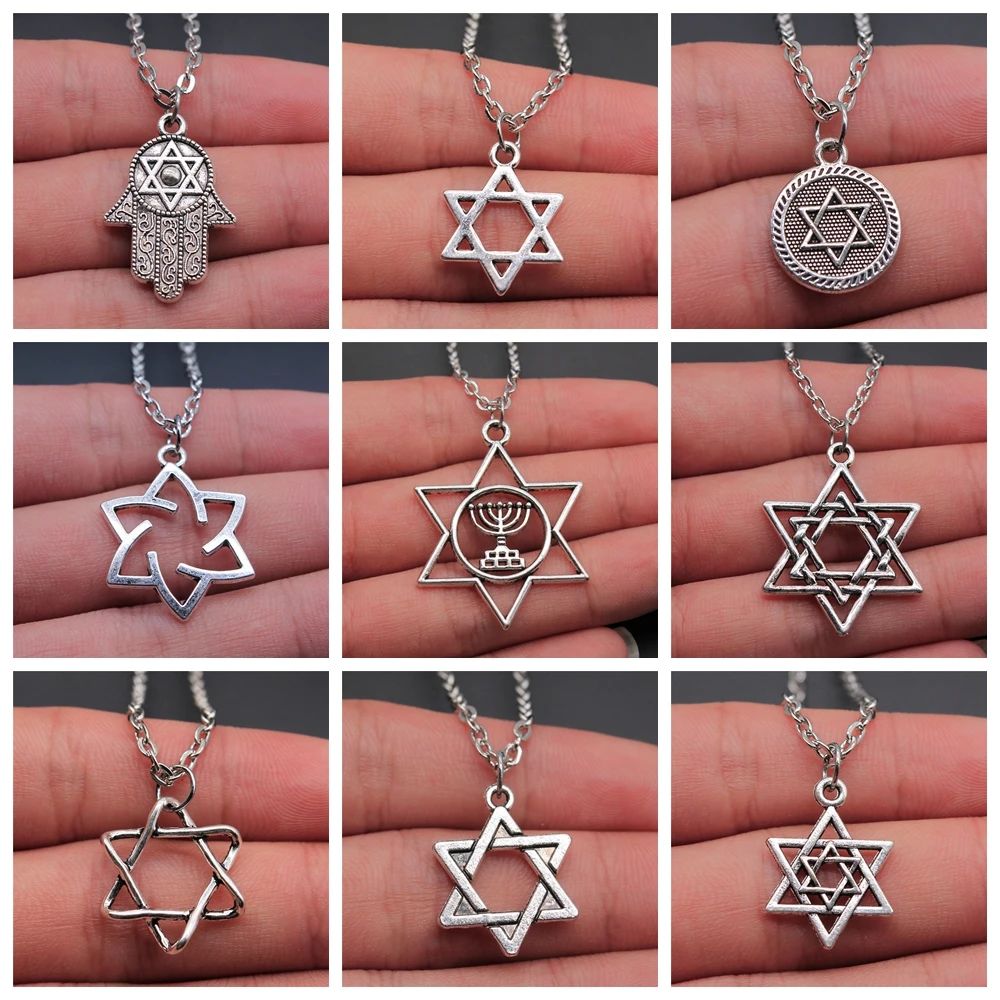 

Star Of David Pendant Necklace Israel Jewelry Chain Necklaces Men Women Judaica Antique Silver Color Jewish Jewelry