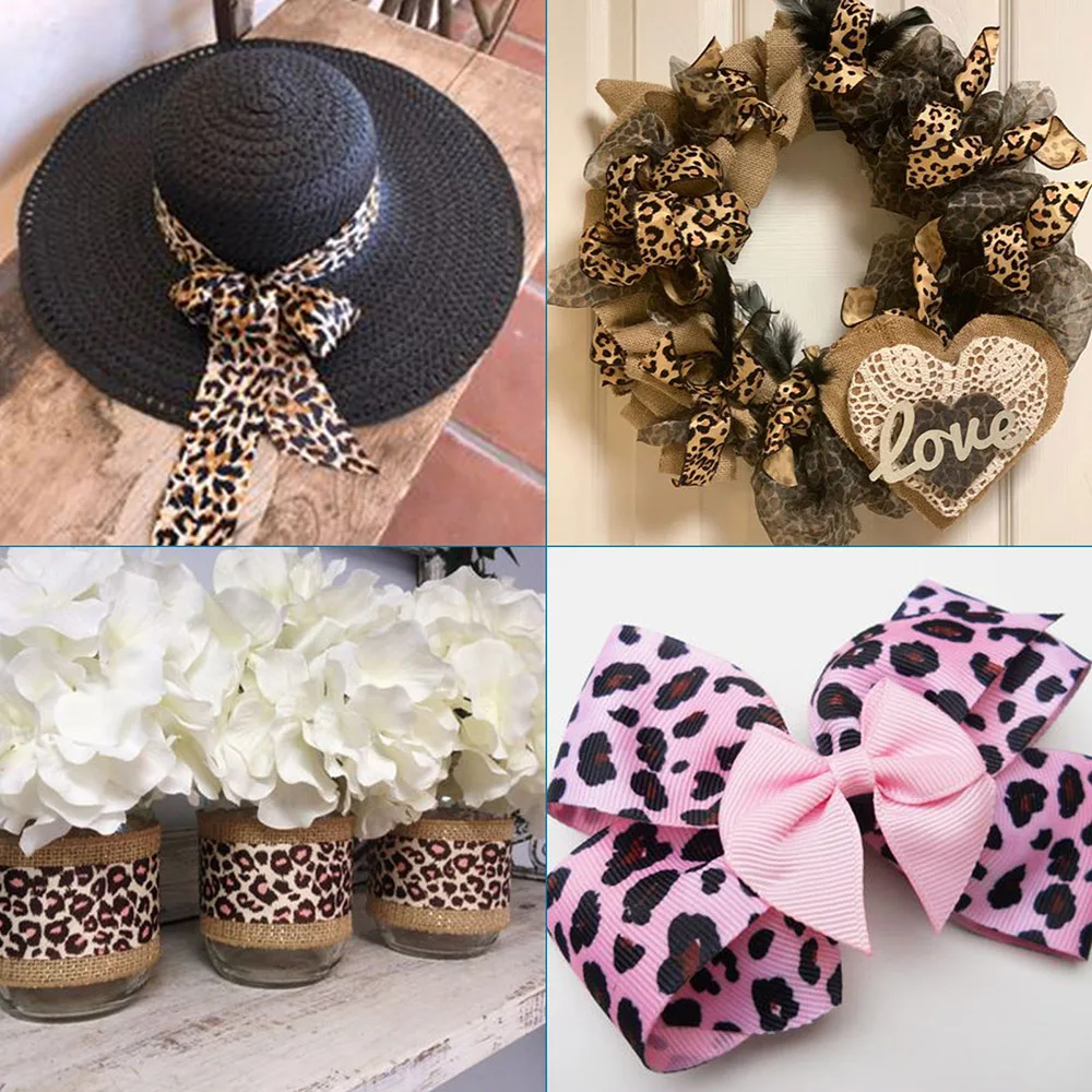 

5 Card Leopard Printed Grosgrain Ribbons for Hair Bows Headbands Crafting and Gift Wrapping Crafts Decoration