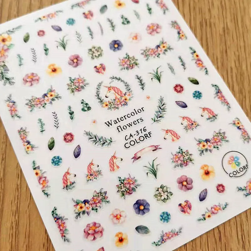 

Самоклеящиеся 3D-Наклейки для дизайна ногтей, декоративные обертки «сделай сам» с акварелью и цветами, CA316