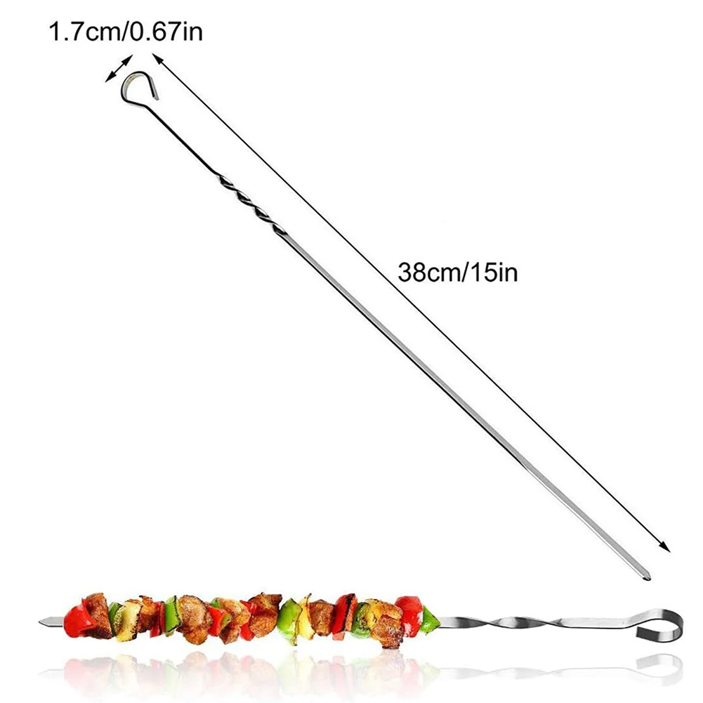 

Barbecue Skewers Stainless Steel Reusable Flat Kebab Grilling Sticks For Picnic 10PCS 36cm Metal Skewer Sticks For BBQ