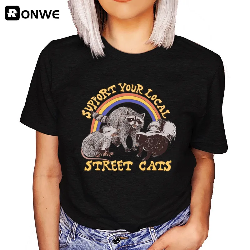 

Support Your Local Street Cats Women's Funny T Shirts 2021 Summer Round Neck Clothes Oversize Harajuku 90s Top Tee,Drop Ship
