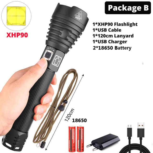 B Самый мощный XHP90 светодиодный фонарик XLamp Zoom Torch XHP70.2 USB Перезаряжаемый тактический фонарь 18650 или 26650 ходовой охотничий фонарь - Испускаемый цвет: B