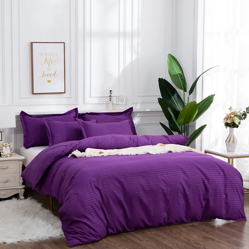 

2/3Pcs Set Purple Duvet Cover Pillowcase Stripe Geometric Black Red Gray Simple Bedding Set US EU Sizes NO BED SHEET