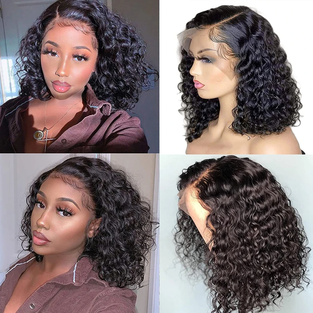 

AIMEYA Short Wig Side Part Deep Wave Human Hair 13x4 HD Lace Front Wig Brazilian Curly Wig For Women Pre Plucked With Baby Hair
