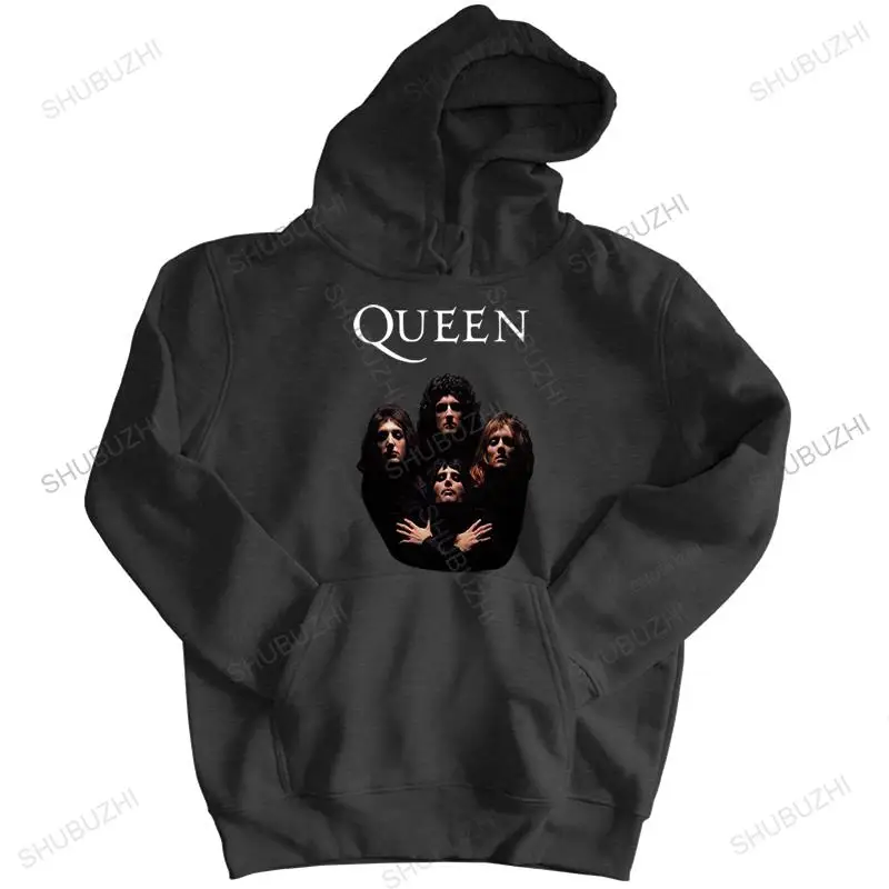 

Мужская винтажная толстовка с капюшоном, новая брендовая однотонная хлопковая толстовка с принтом QUEEN Rock Band, Черная мужская повседневная ку...