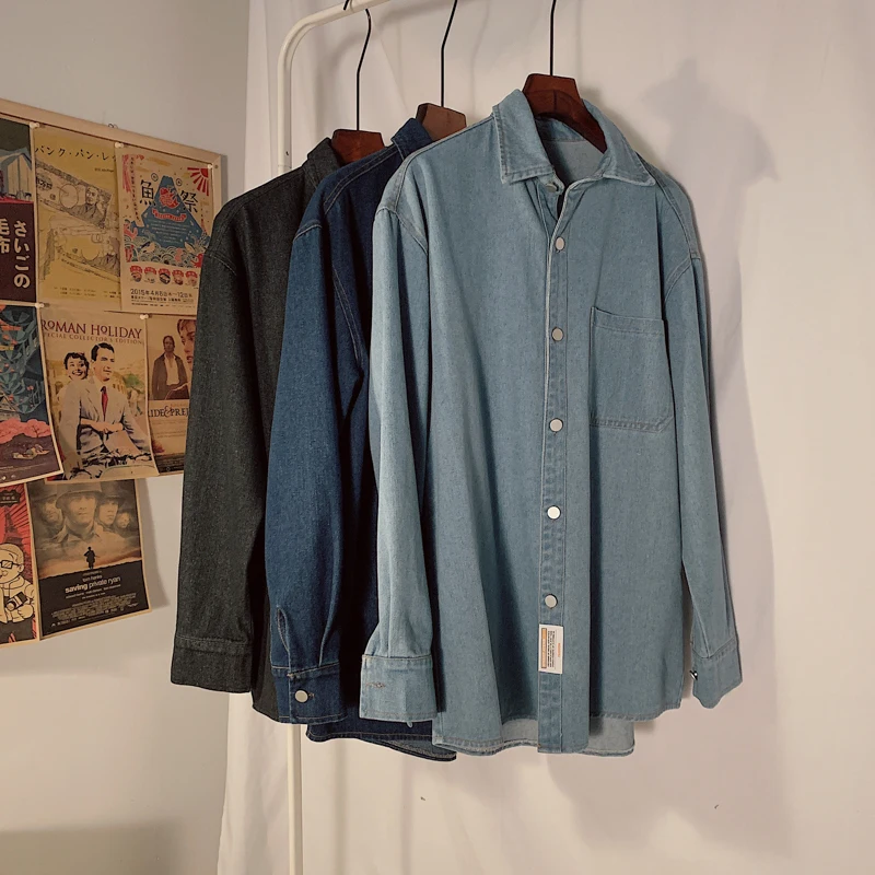 

2020 Spring And Autumn New Youth Popular Solid Color Single-breasted Denim Long-sleeved Shirt Fashion Casual Wild Shirt M-2XL