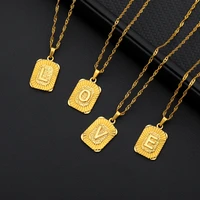 punk square a z letter initial pendant necklace for women men charm stainless steel necklace alphabet jewelry dropshipping
