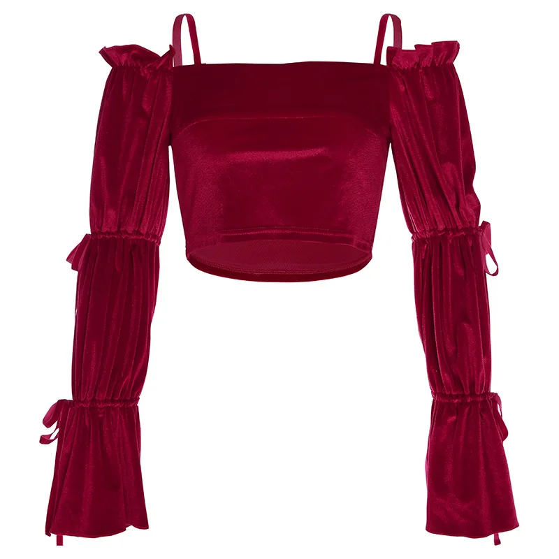 

Women's Off The Shoulder Velvet Tops Sexy Clothes Female 2021 New Autumn Spring Ladies Long Sleeve Party Club