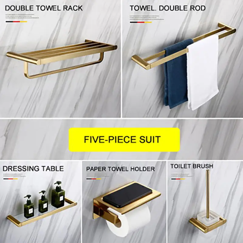 5 piece set Smesiteli роскошный золотой набор оборудования для ванны 304 нержавеющая сталь матовый бумажный держатель полотенец мыльница, ванная продукт - Цвет: 5 piece set
