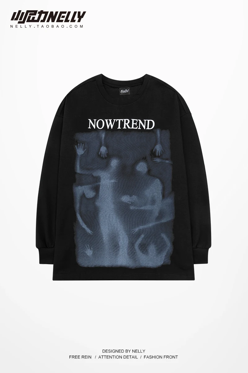 

T Shirt Harajuku Tee Funny Tops Breathable Cotton Print plus size autumn new Korean hip hop o neck shirt loose long sleeve