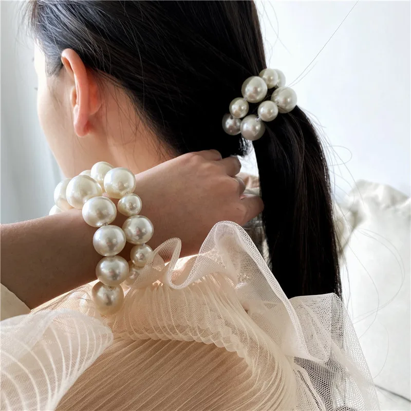 

Woman Hair Ties Imitate Big Pearl Fashion Korean Style Hairband Scrunchies Girls Ponytail Holders Rubber Band Hair Accessories