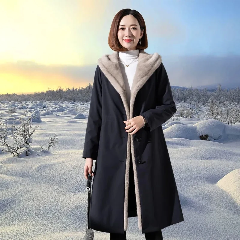 Female 2021 Autumn Winter New Women's The Long Jacket Coat Korean Version Of The Trendy Imitation Liner Imitation Fur Coat Women
