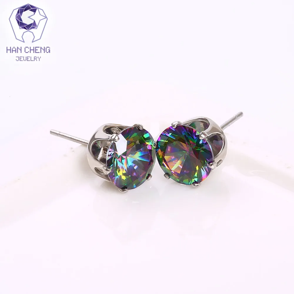 HanCheng New Fashion Copper Nail AAA Zircon Gem Stone Crown Round Stud Earrings For Women Jewelry brincos bijoux | Украшения и