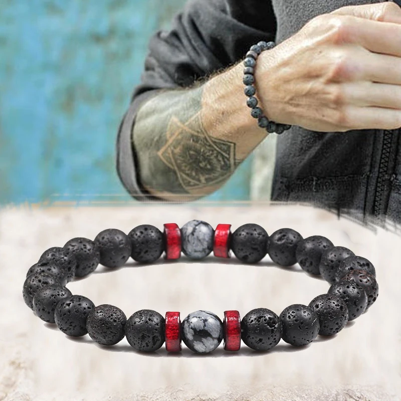 Мужской классический браслет из тибетского Будды чакры натурального камня оникс