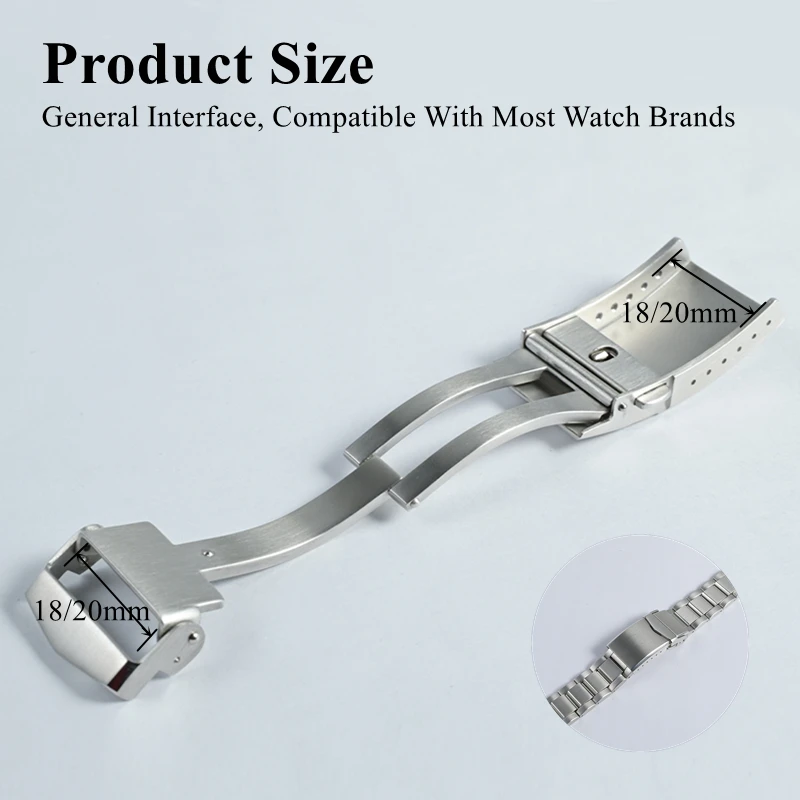 San Martin Watch Clasp Brushed Folding Clasp With Safety 18mm 20mm Solid 316L Stainless Steel Deployment Buckle 2-Fold Durable