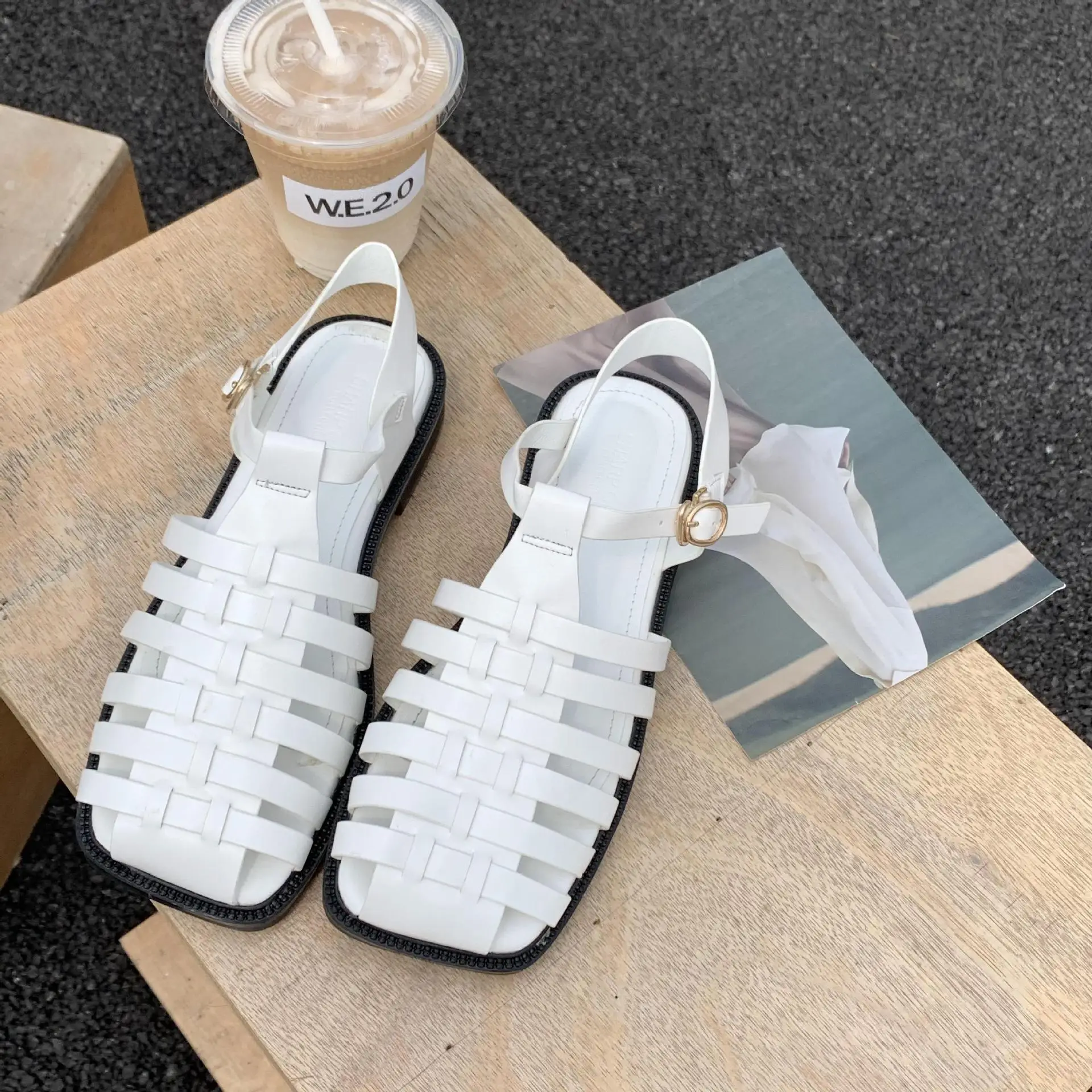 

Low Shoes Cover Toe Square heel Woman's Slippers Luxury Slides Block 2021 Designer Flat Rome Scandals Hoof Heels Fretwork Rubber