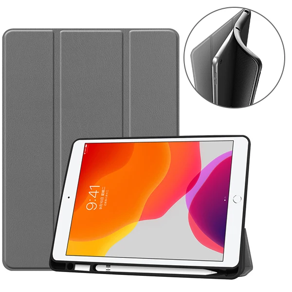 Gray Умный чехол для всех-New iPad 7-го поколения 10,2 дюймов планшет, чехол с держателем карандаша-мягкая задняя крышка из ТПУ - Цвет: Gray