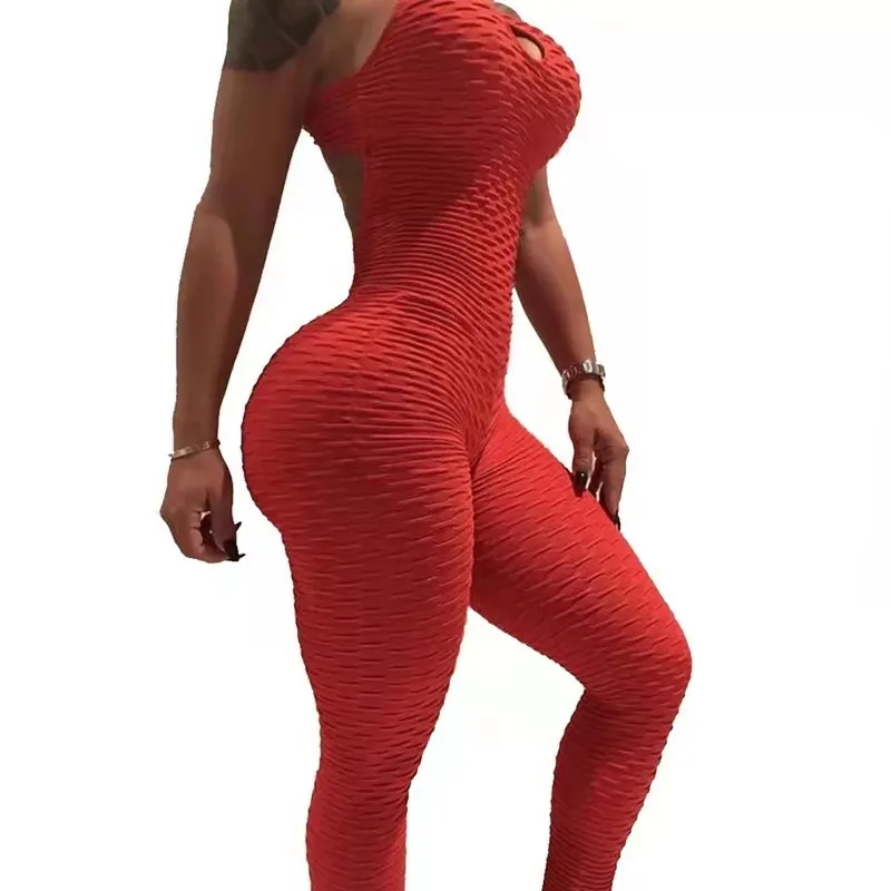 

Hot sale women's halter yoga sports fitness pants jacquard hip jumpsuit