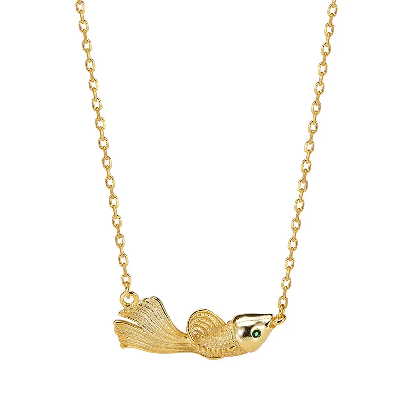 

925 Sterling Silver Small Goldfish Pendant Necklace For Women 18k Gold Chinese Style Female Vintage Jewelry Handmade