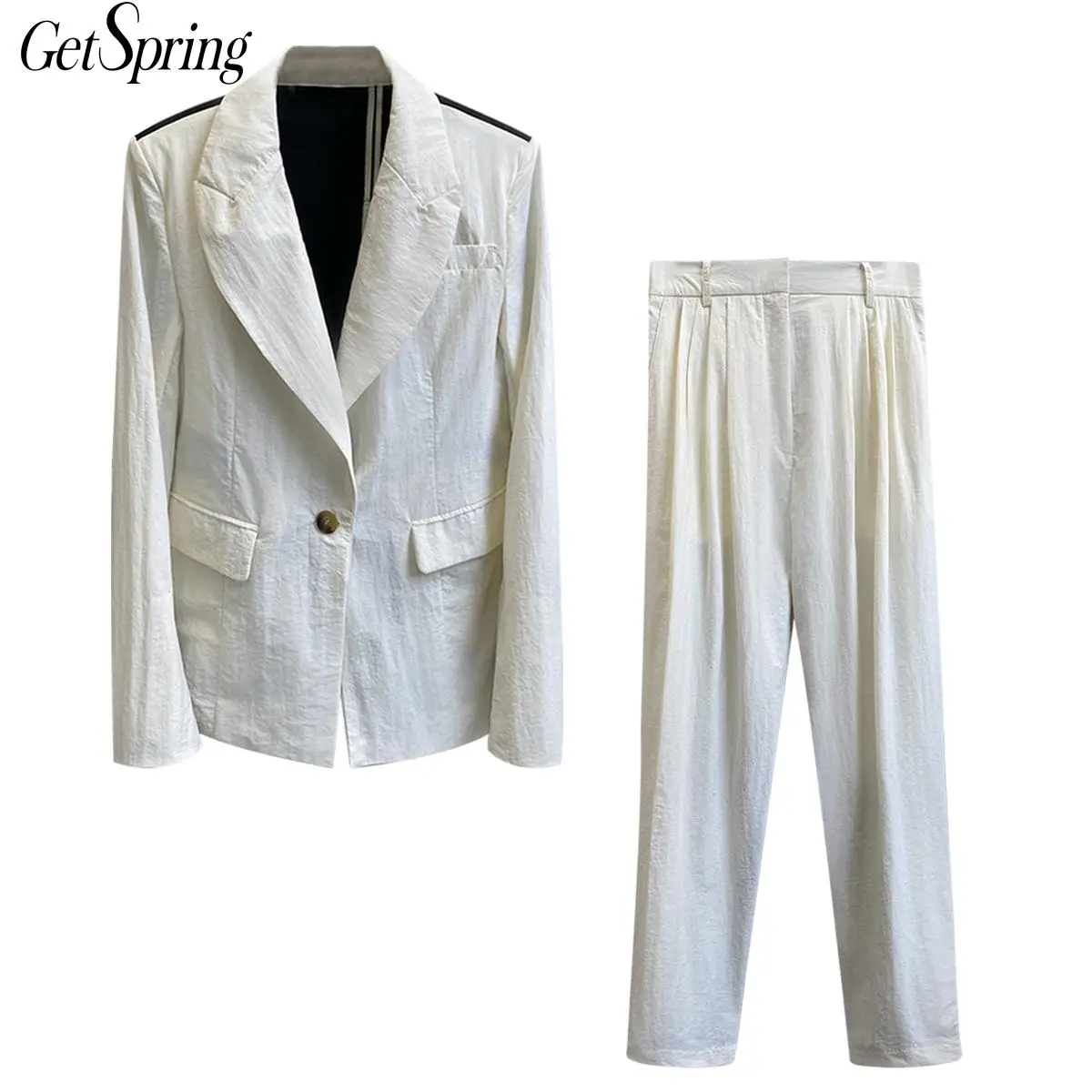 

Getspring Женский комплект, Женский блейзер, брюки, черный, белый цвет, сочетающийся Блейзер, пальто, высокая талия, повседневные штаны, винтажны...