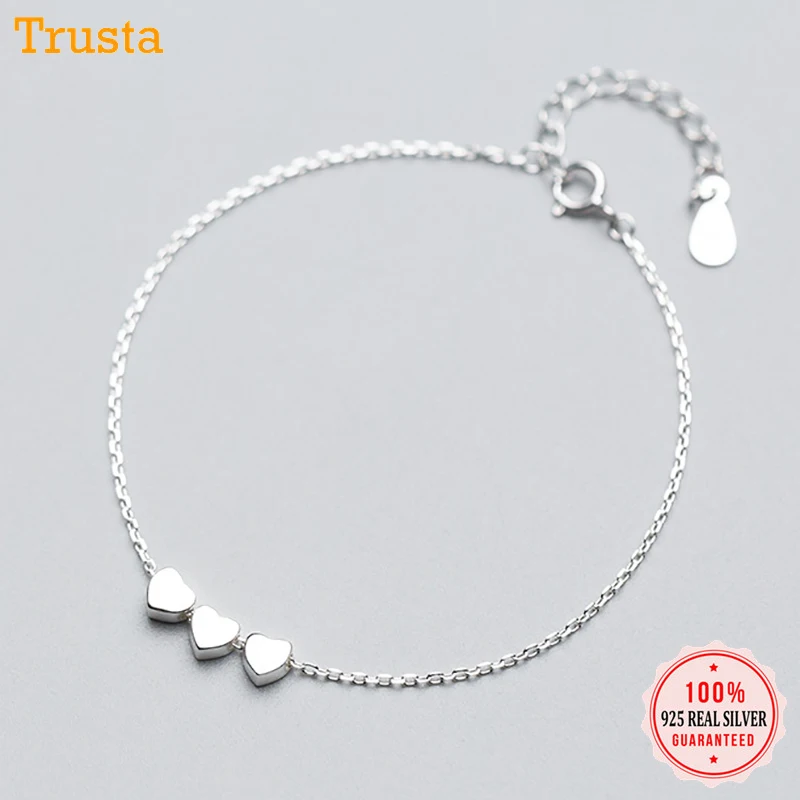Trusta 925 пробы серебряный браслет ювелирные изделия 3 сердца бусины S925 любовь браслеты подарок на день рождения для девочек леди DS1414