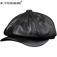 buttermere genuine leather newsboy cap men real leather winter hat black brown vintage brand octagonal cap for men flat cap