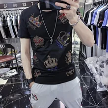 Short Sleeve T-shirt Hot Diamond Top Mens Fashion Brand T-sleeve Personality 2020 Summer Super Fire Black Short Sleeve T-shirt