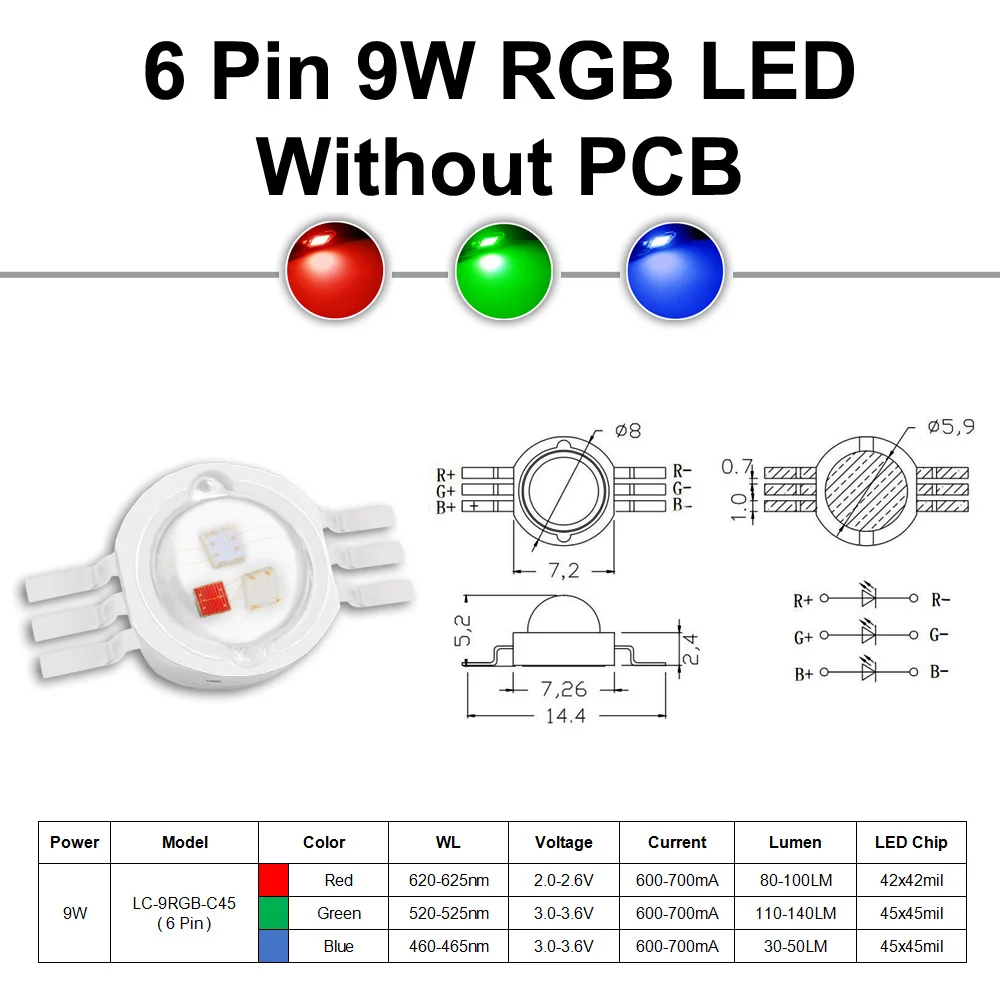 3 Вт 9 RGB Мощный светодиодный чип COB 1 4 6-контактный с печатной платой полноцветный