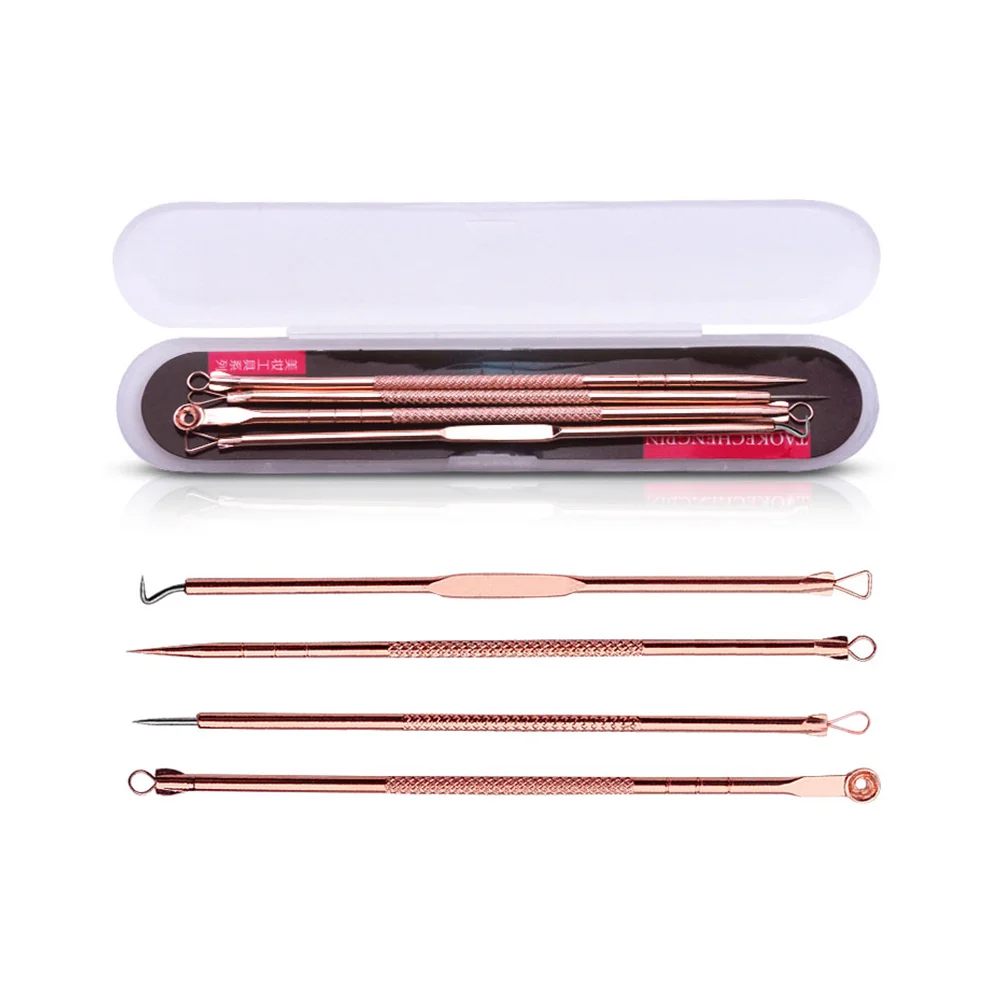 

4PCS Blackhead Remover Extractor de cravo Acne Removal Needles Set Rose Gold Black Dots Pore Cleaner Blemish Removal