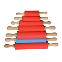 silicone rolling pin wooden handle non stick pastry dough flour roller kitchen baking cooking tools