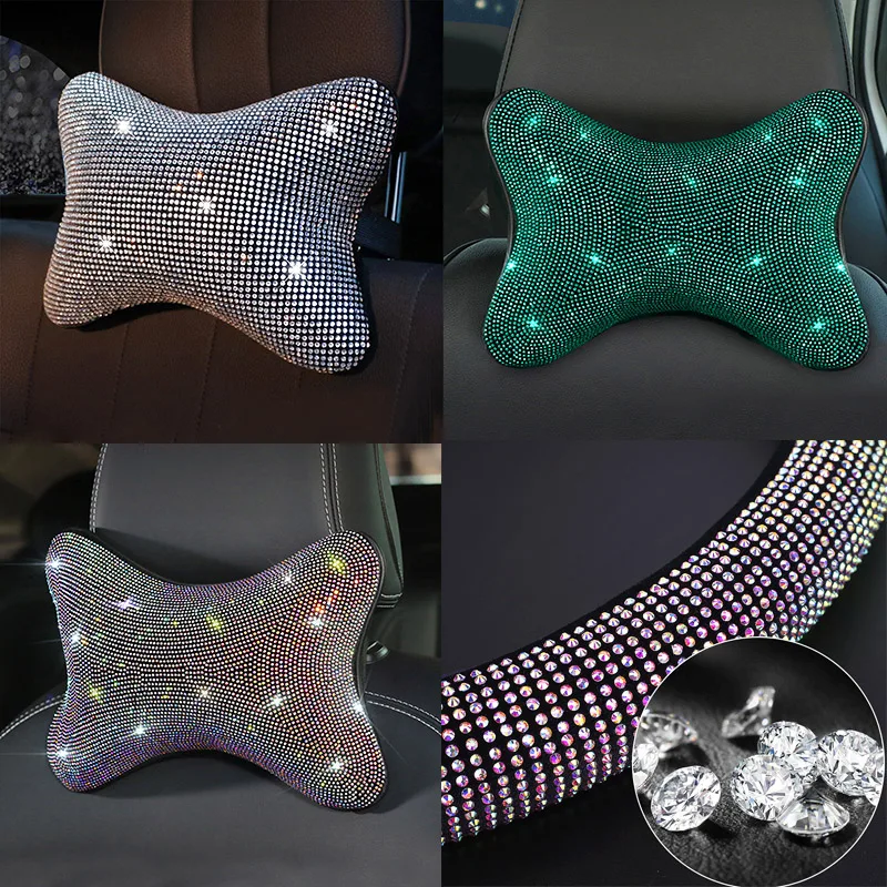 

Luxury Crystal Car Headrest Diamond Car Seat Cover Head Neck Rest Cushion Car Pillow For Most Models Auto Interior Accessories
