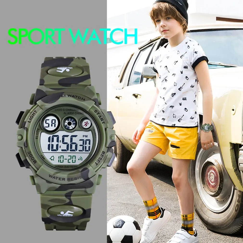 

Kids LED Electronic Quartz Watch Camouflage Army Style Watch Outdoors Multifunctional Waterproof Children's Sports Wristwatch
